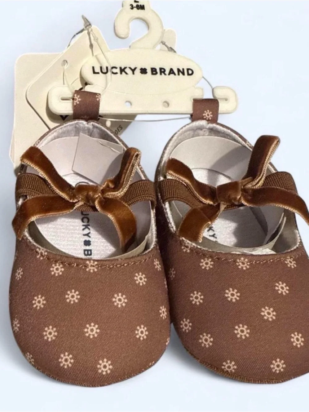 Lucky Brand Brown Baby Mary Jane Shoes with Cream Floral Dots